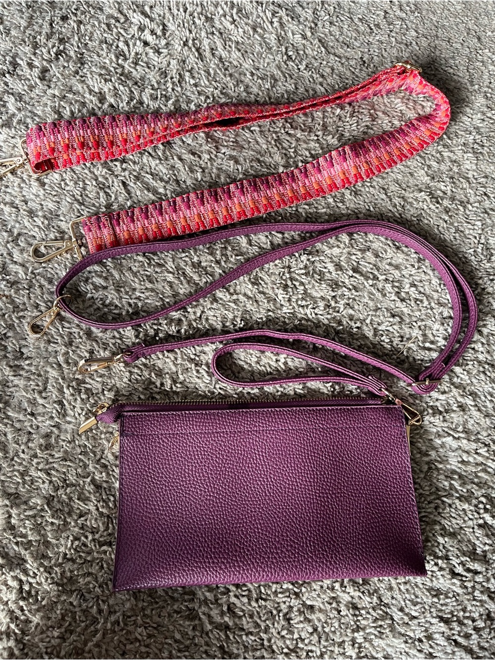 Purple Faux Leather Crossbody Wristlet with Adjustable Straps